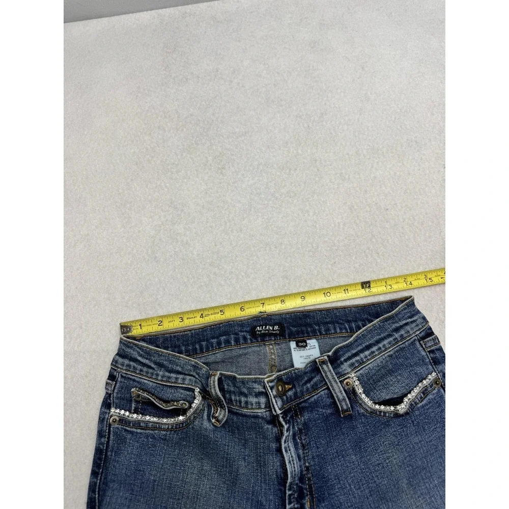 Allen B. By Allen Schwartz Jeans Womens 30 Blue Mid Rise Wide Leg Rhinestone - Picture 6 of 13